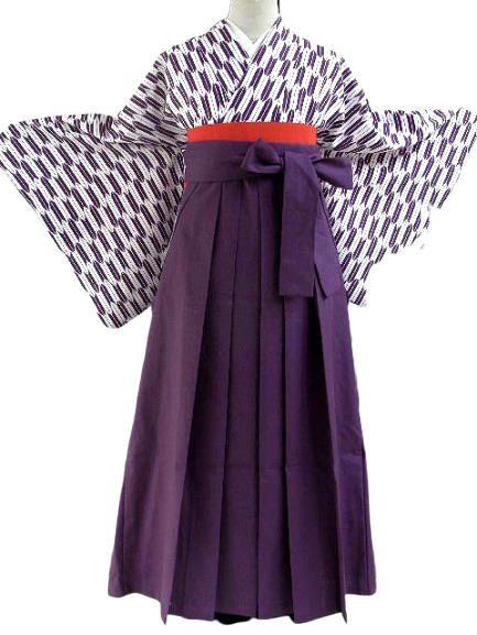 【期間限定特別価格】往復送料無料/全部揃って安心/フルセット★卒業式袴レンタルセット★紫地に矢絣と梅柄no37 1月限定割引】 往復送料無料 全部揃って安心 フルセット 卒業式 袴